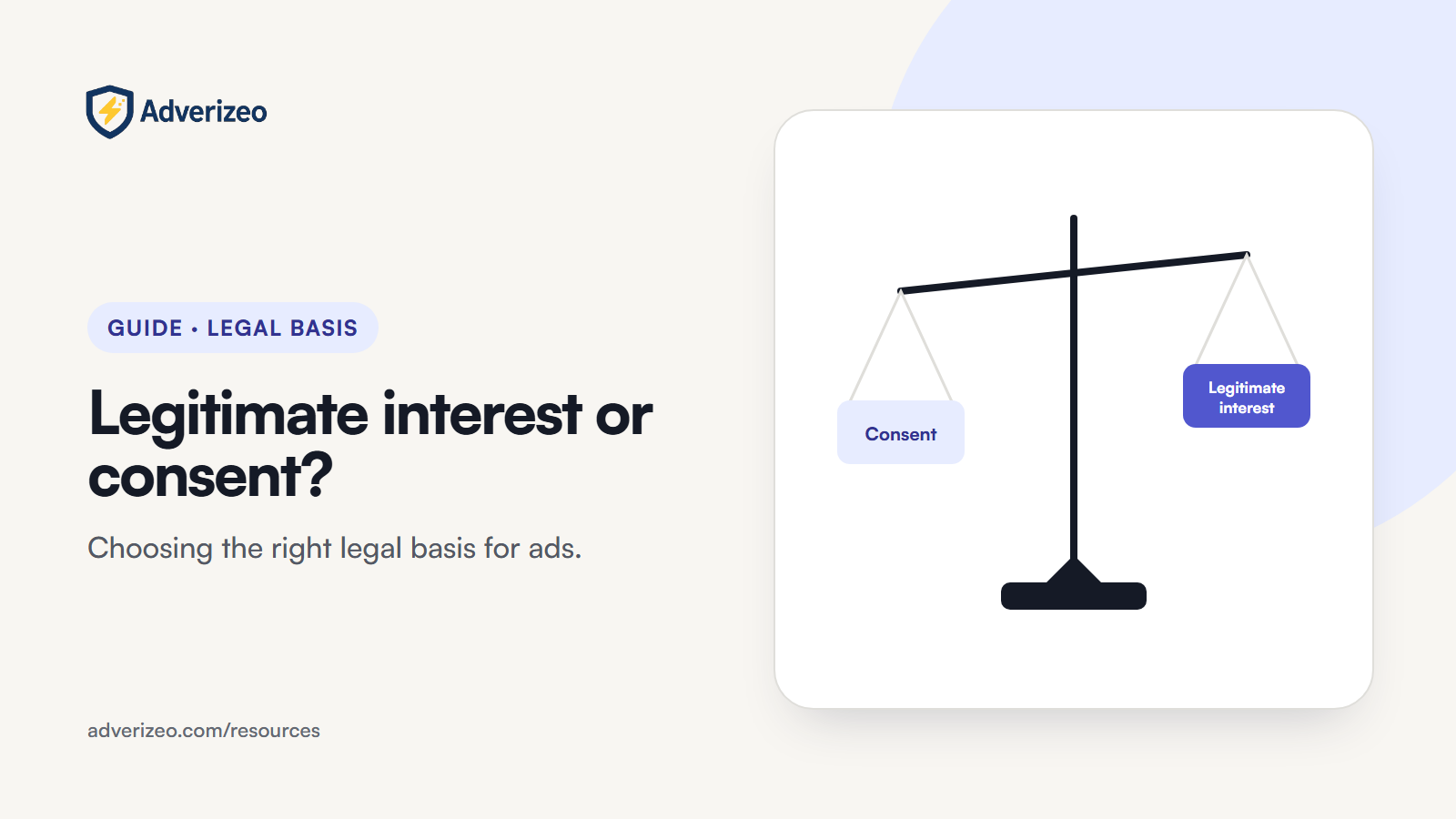 Illustration: a balance scale weighing consent against legitimate interest