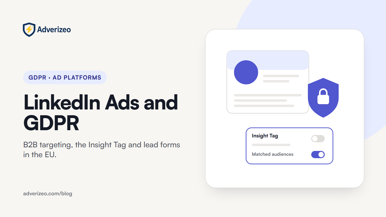 Illustration: a professional profile card, a privacy shield and Insight Tag consent toggles
